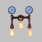 Frendorf | 3 Lampen Wandlicht Einbau Vintage Wasserrohr Metall Wandlampe in Kupfer mit 2-Gauge Dekor