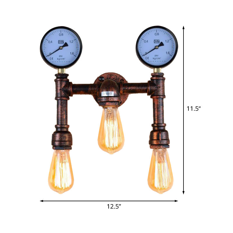 Frendorf | 3 Lampen Wandlicht Einbau Vintage Wasserrohr Metall Wandlampe in Kupfer mit 2-Gauge Dekor