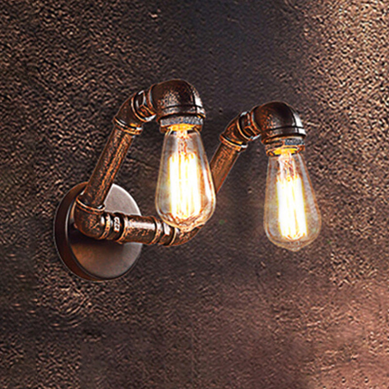Frendorf | Metalen Ruwe Afwerking Muurmontage Lamp Naakte Gloeilamp 2-Lichts Verouderde Wandlamp Verlichting voor Koffiehuis