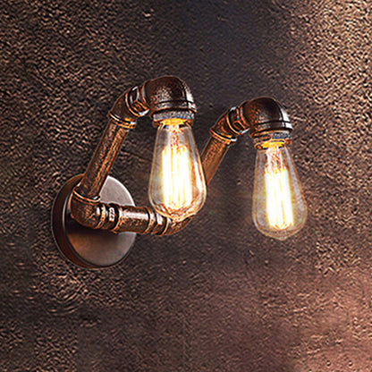 Frendorf | Metalen Ruwe Afwerking Muurmontage Lamp Naakte Gloeilamp 2-Lichts Verouderde Wandlamp Verlichting voor Koffiehuis