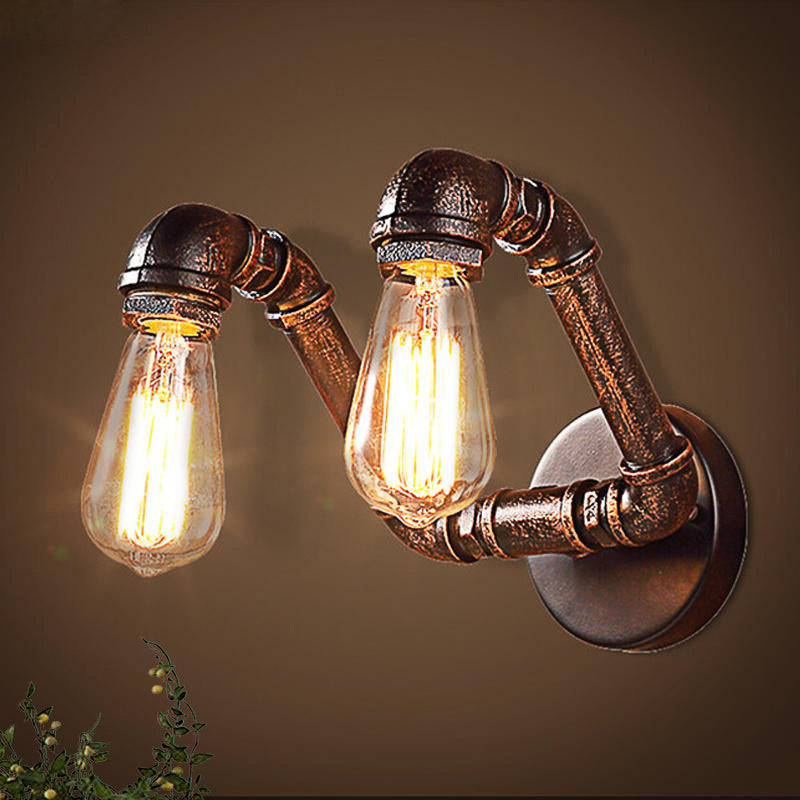 Frendorf | Metalen Ruwe Afwerking Muurmontage Lamp Naakte Gloeilamp 2-Lichts Verouderde Wandlamp Verlichting voor Koffiehuis
