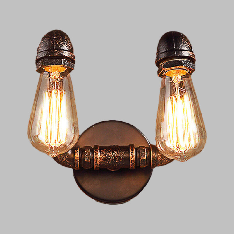 Frendorf | Metalen Ruwe Afwerking Muurmontage Lamp Naakte Gloeilamp 2-Lichts Verouderde Wandlamp Verlichting voor Koffiehuis