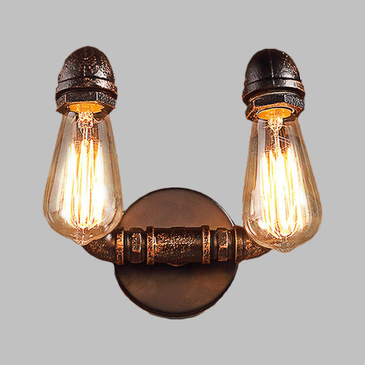 Frendorf | Metalen Ruwe Afwerking Muurmontage Lamp Naakte Gloeilamp 2-Lichts Verouderde Wandlamp Verlichting voor Koffiehuis