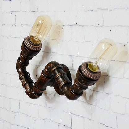 Frendorf | Metallisch Gebogene Arm Wandleuchte Industrie 2-Kopf Flur Wandmontierte Lampe in Rost
