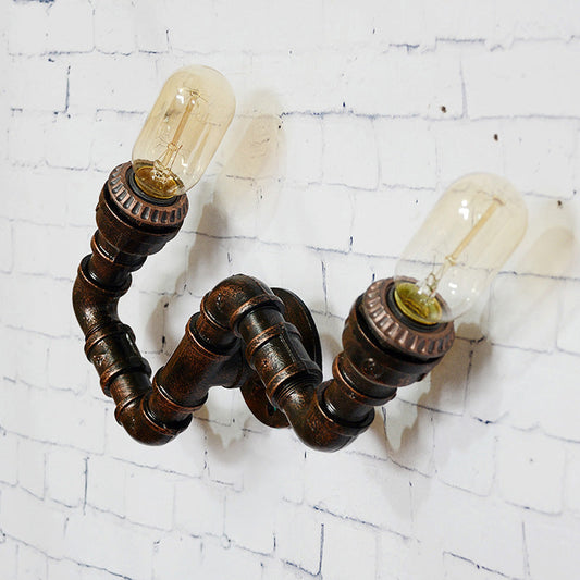 Frendorf | Metallisch Gebogene Arm Wandleuchte Industrie 2-Kopf Flur Wandmontierte Lampe in Rost