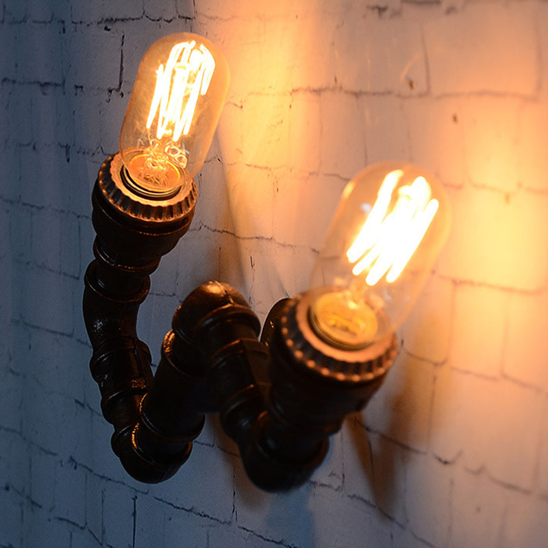 Frendorf | Metallisch Gebogene Arm Wandleuchte Industrie 2-Kopf Flur Wandmontierte Lampe in Rost