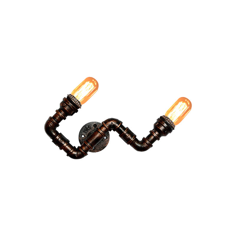 Frendorf | Metallisch Gebogene Arm Wandleuchte Industrie 2-Kopf Flur Wandmontierte Lampe in Rost