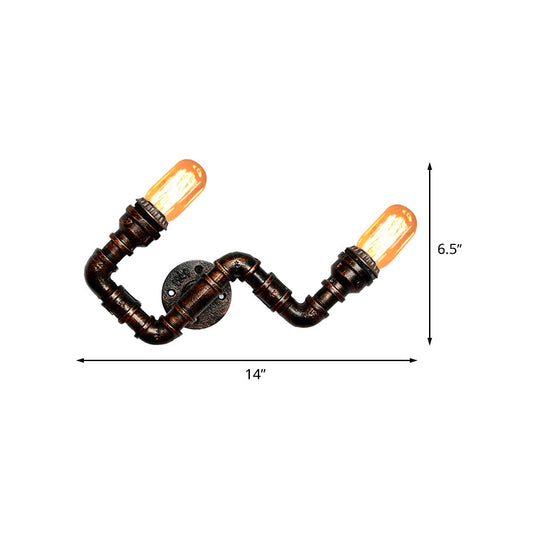 Frendorf | Metallisch Gebogene Arm Wandleuchte Industrie 2-Kopf Flur Wandmontierte Lampe in Rost