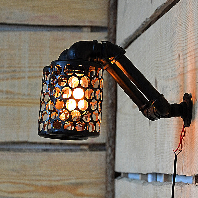 Frendorf | 2 Lichter Zylinder Wandleuchte Bauernhaus Schwarze Oberfläche Metall Wandmontage Rohrlampe mit Durchbruchdesign