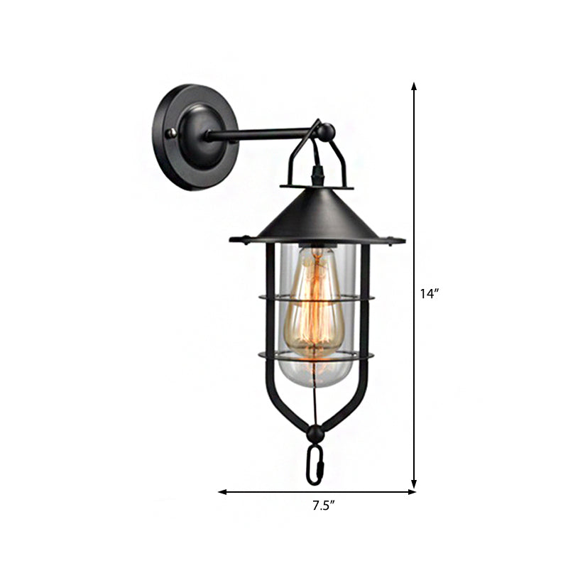 Frendorf | Klar Glas Schwarze Wandleuchte Kapsel 1-Licht Traditionelle Wandmontierte Beleuchtung mit Käfig