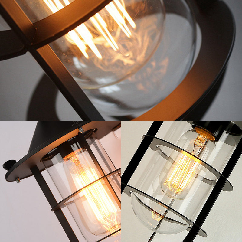 Frendorf | Klar Glas Schwarze Wandleuchte Kapsel 1-Licht Traditionelle Wandmontierte Beleuchtung mit Käfig