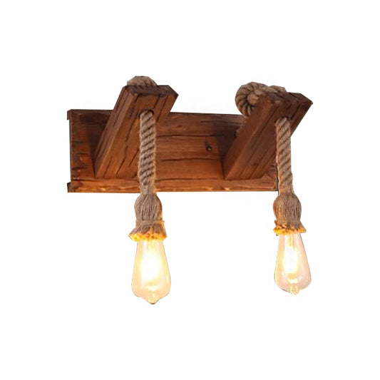 Frendorf | Hout Exposed Bulb Wandverlichting Industriële Stijl Touw 1/2 Licht Slaapkamer Wandlamp