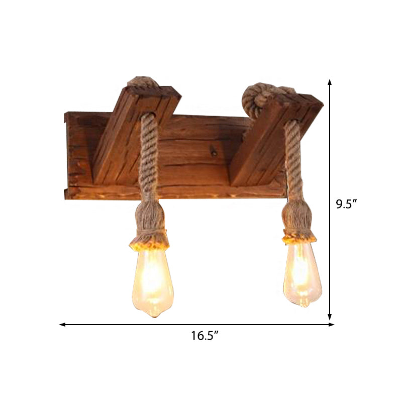 Frendorf | Hout Exposed Bulb Wandverlichting Industriële Stijl Touw 1/2 Licht Slaapkamer Wandlamp