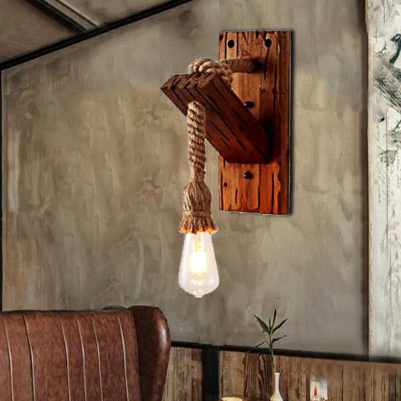 Frendorf | Hout Exposed Bulb Wandverlichting Industriële Stijl Touw 1/2 Licht Slaapkamer Wandlamp