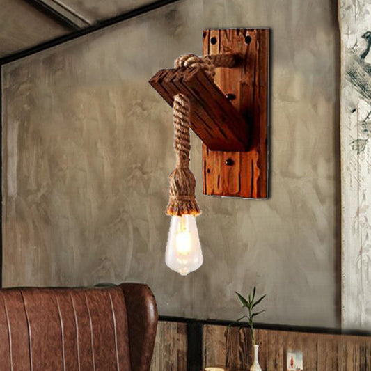 Frendorf | Hout Exposed Bulb Wandverlichting Industriële Stijl Touw 1/2 Licht Slaapkamer Wandlamp