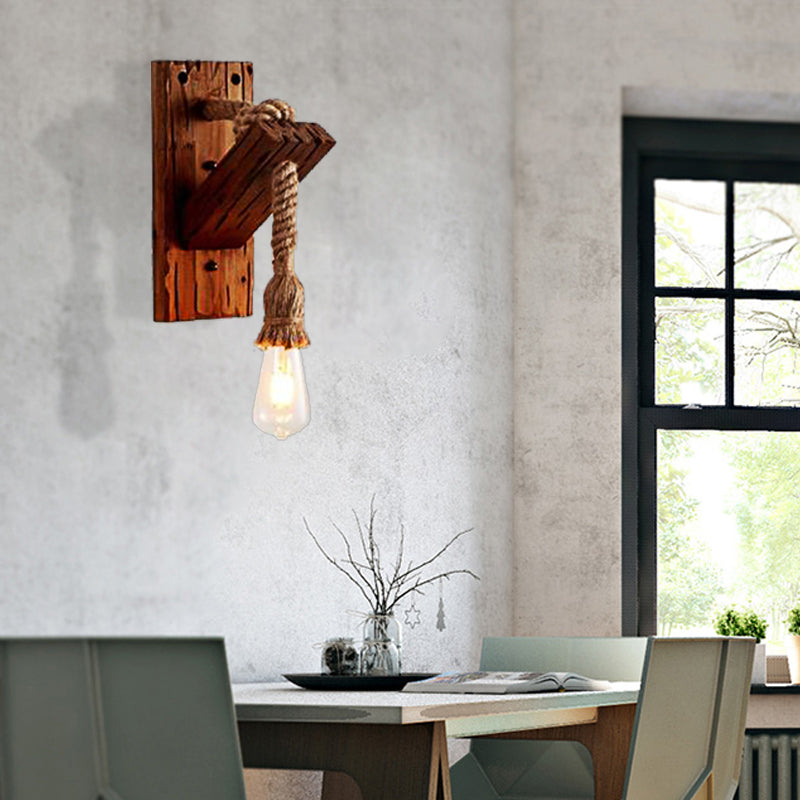 Frendorf | Hout Exposed Bulb Wandverlichting Industriële Stijl Touw 1/2 Licht Slaapkamer Wandlamp
