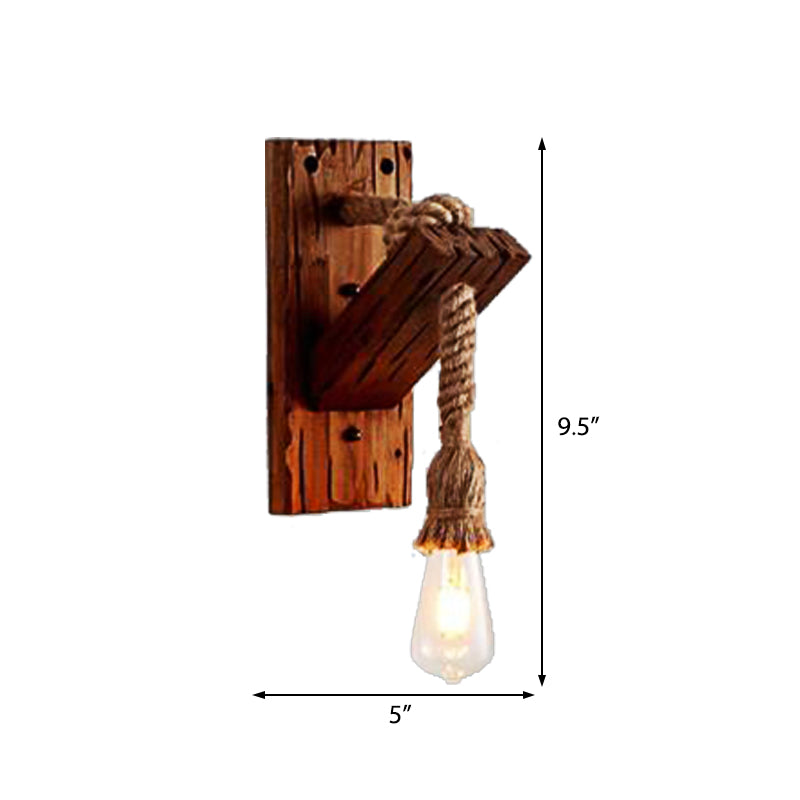 Frendorf | Hout Exposed Bulb Wandverlichting Industriële Stijl Touw 1/2 Licht Slaapkamer Wandlamp