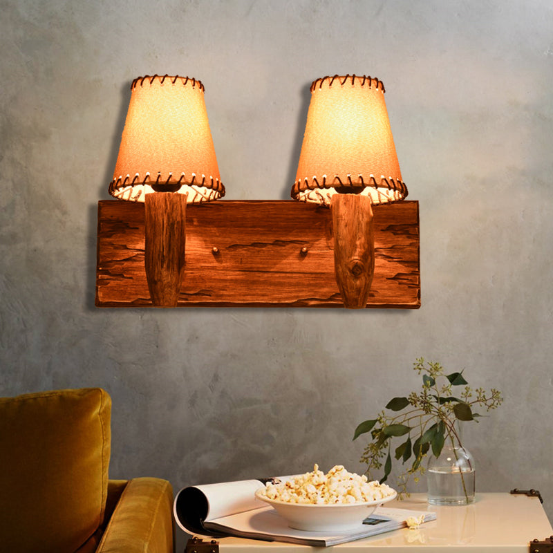 Frendorf | 1/2-Licht Tapered Wandlamp Industriële Houten Stoffen Wandlamp Lichtarmatuur voor Eetkamer