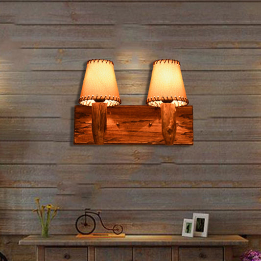 Frendorf | 1/2-Licht Tapered Wandlamp Industriële Houten Stoffen Wandlamp Lichtarmatuur voor Eetkamer