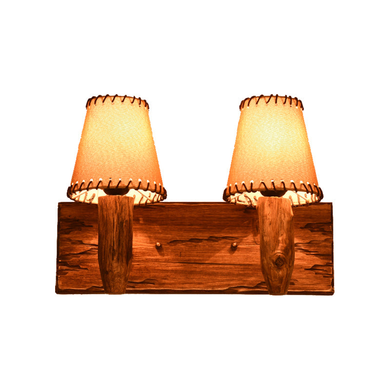 Frendorf | 1/2-Licht Tapered Wandlamp Industriële Houten Stoffen Wandlamp Lichtarmatuur voor Eetkamer