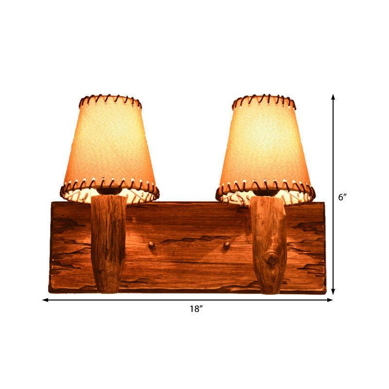 Frendorf | 1/2-Licht Tapered Wandlamp Industriële Houten Stoffen Wandlamp Lichtarmatuur voor Eetkamer