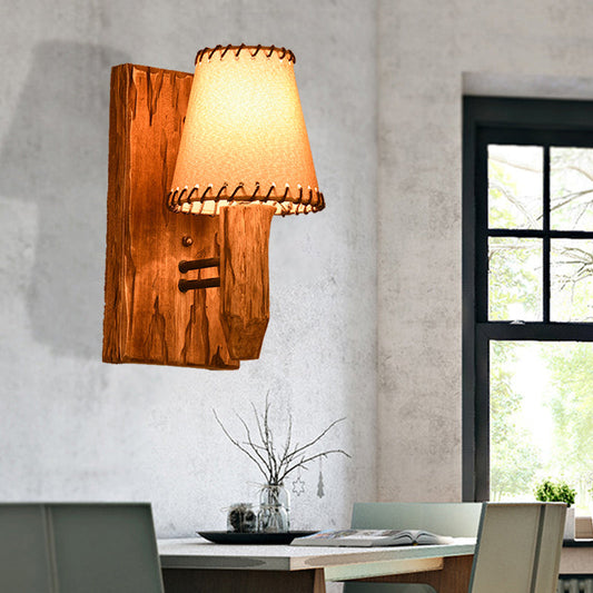 Frendorf | 1/2-Licht Tapered Wandlamp Industriële Houten Stoffen Wandlamp Lichtarmatuur voor Eetkamer