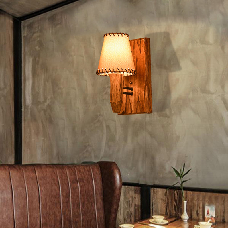 Frendorf | 1/2-Licht Tapered Wandlamp Industriële Houten Stoffen Wandlamp Lichtarmatuur voor Eetkamer