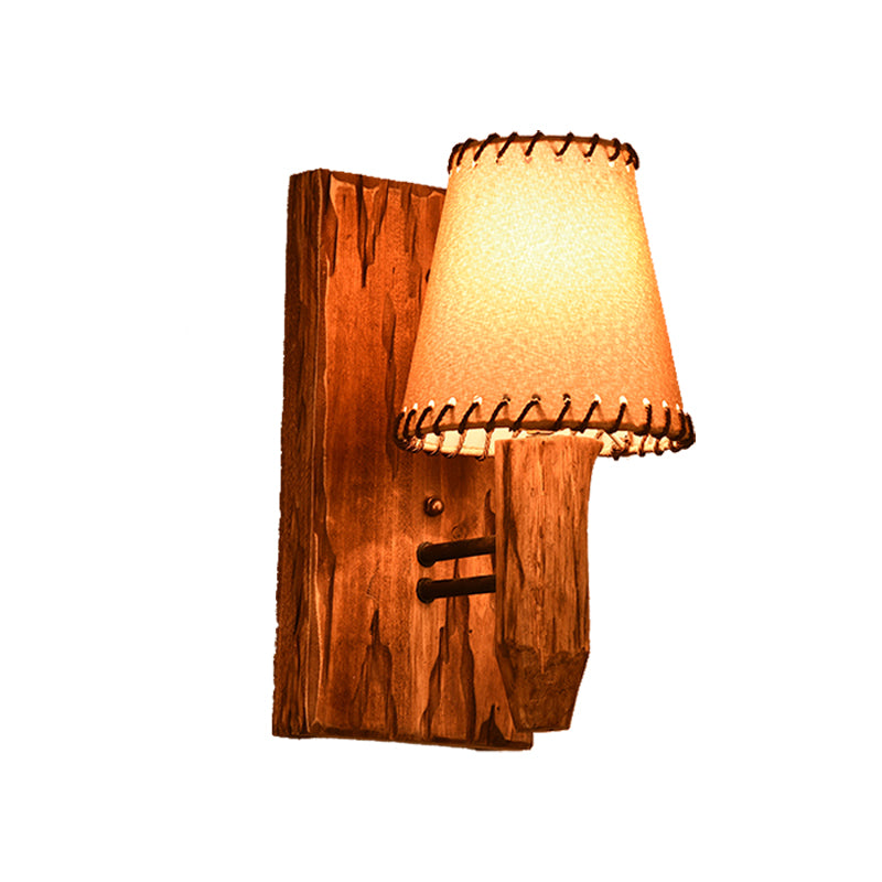 Frendorf | 1/2-Licht Tapered Wandlamp Industriële Houten Stoffen Wandlamp Lichtarmatuur voor Eetkamer