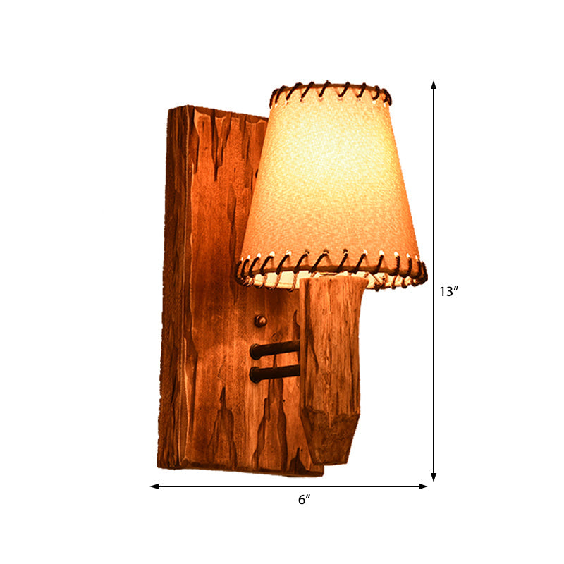 Frendorf | 1/2-Licht Tapered Wandlamp Industriële Houten Stoffen Wandlamp Lichtarmatuur voor Eetkamer