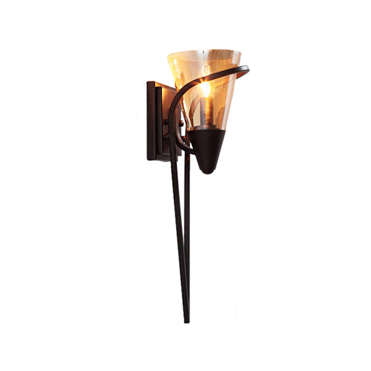 Frendorf | Vintage Conical Wandleuchte 1 Glühbirne Amberglas Wandmontiert Licht in Schwarz mit Rechteckiger Rückplatte