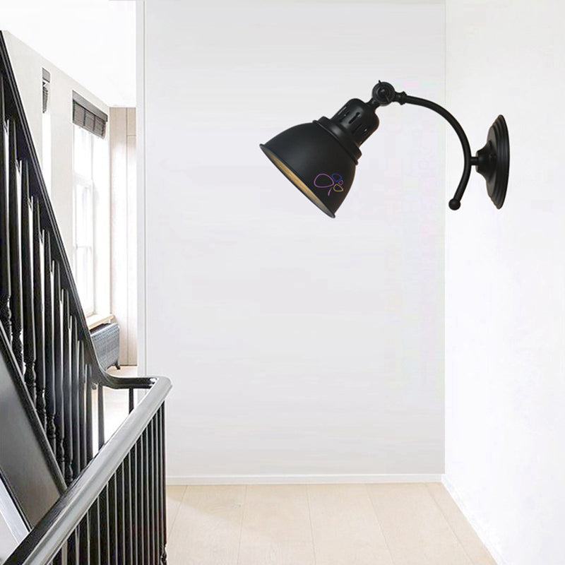 Frendorf | 1 Glühbirne Kuppel Schirm Wandleuchte Industriel Schwarz/Rost Metall Wandmontierte Lampe für Esszimmer
