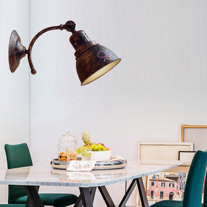 Frendorf | 1 Glühbirne Kuppel Schirm Wandleuchte Industriel Schwarz/Rost Metall Wandmontierte Lampe für Esszimmer