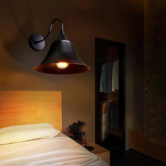Frendorf | Kegel Shade Metall Wandlamp Industrieel Enkelvoudige Lamp Slaapkamer Wandverlichting Fixture in Zwart