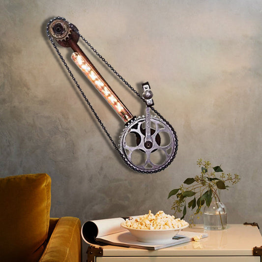 Frendorf | Exposed Metal Wandlamp Verlichting Industrieel Enkelvoudige Gloeilamp Eetkamer Wandgemonteerde Lamp in Zwart met Tandwiel
