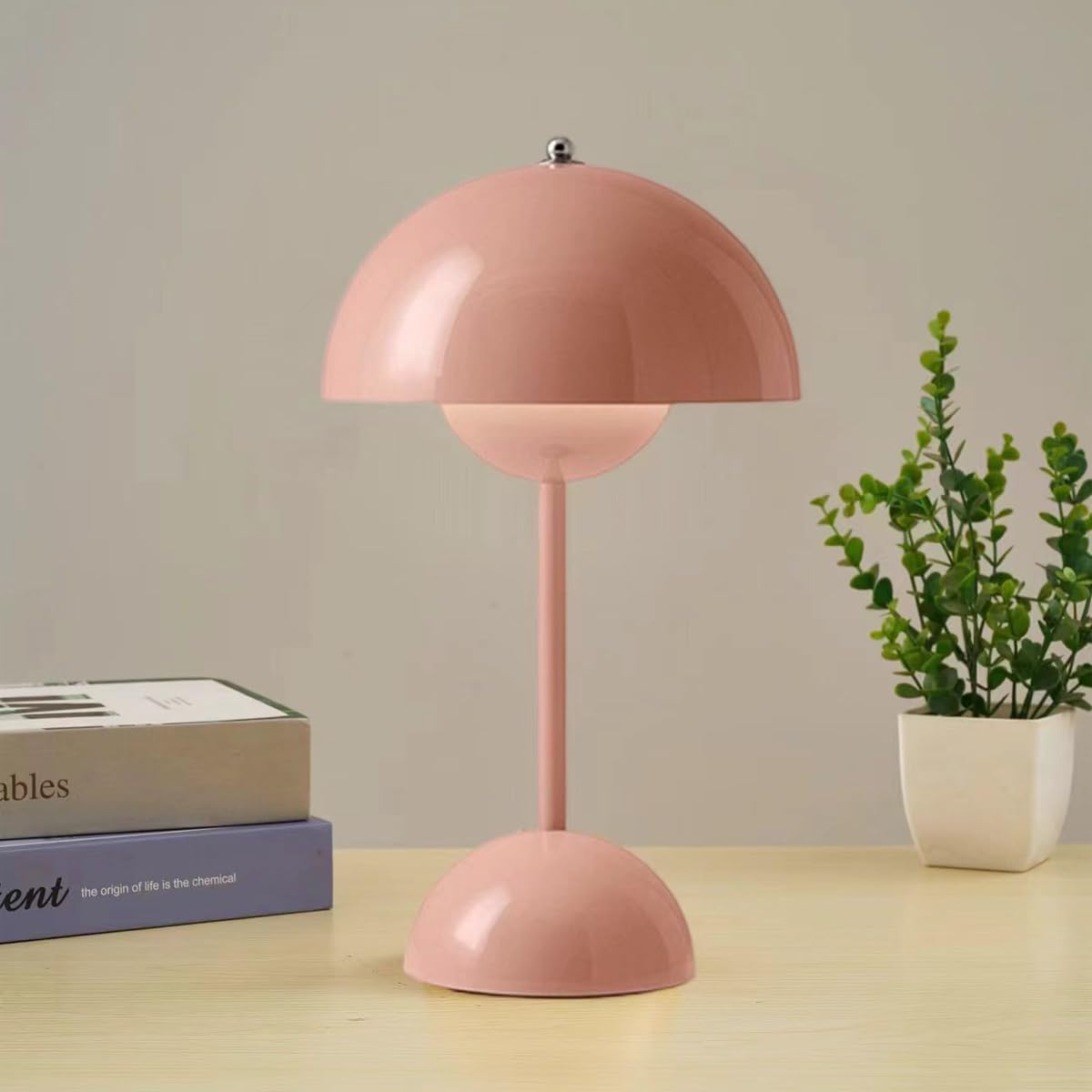 Leger Lampe im skandinavischen Stil als pilzlampe beige oder tischleuchte in Rot und Grau
