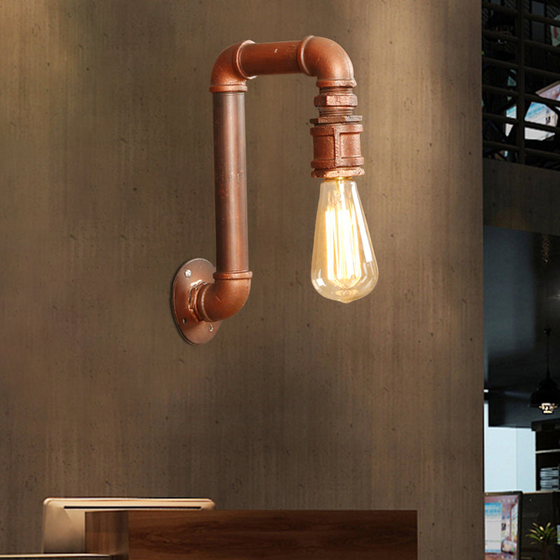 Frendorf | Koffie Bare Bulb Wandlamp Antiek Metaal 1 Hoofd Corridor Wandlamp met Rechte Hoek Pijparm