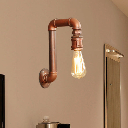 Frendorf | Koffie Bare Bulb Wandlamp Antiek Metaal 1 Hoofd Corridor Wandlamp met Rechte Hoek Pijparm