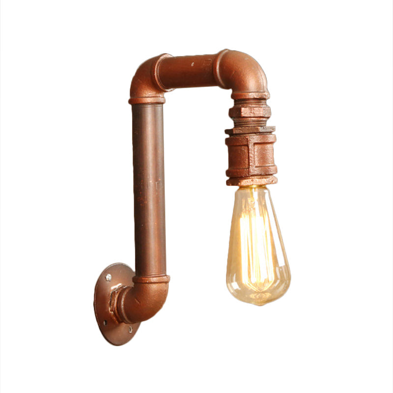 Frendorf | Koffie Bare Bulb Wandlamp Antiek Metaal 1 Hoofd Corridor Wandlamp met Rechte Hoek Pijparm