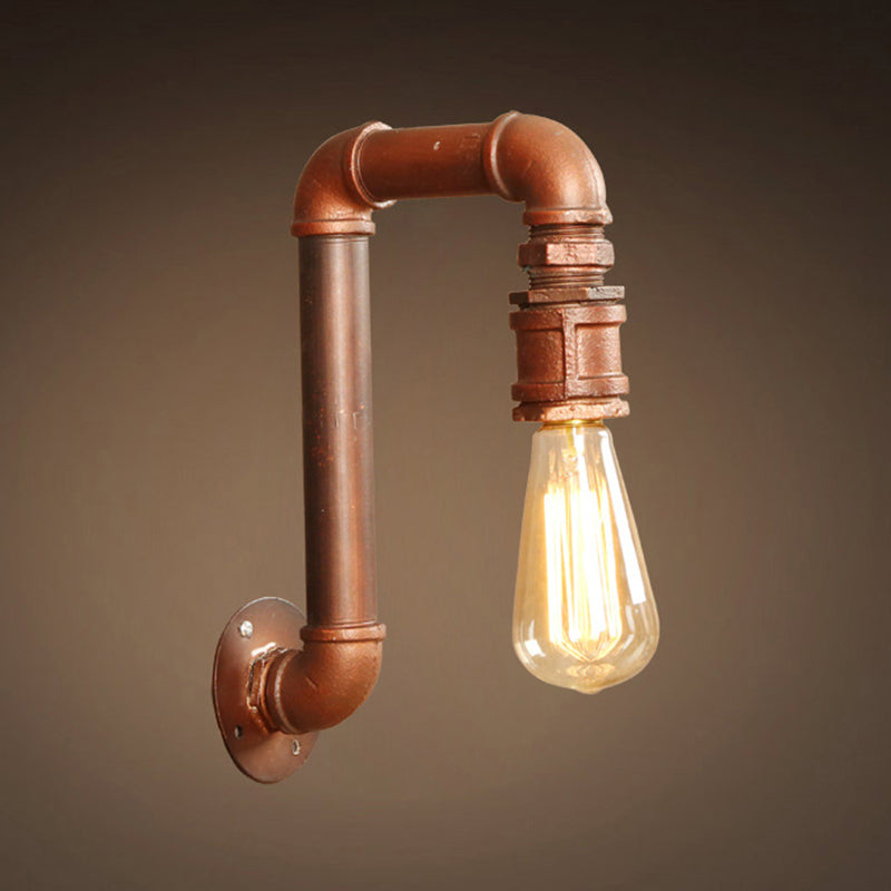 Frendorf | Koffie Bare Bulb Wandlamp Antiek Metaal 1 Hoofd Corridor Wandlamp met Rechte Hoek Pijparm