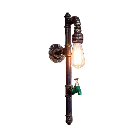 Frendorf | 1-Bulb Bleistift Rohr Arm Wandleuchte Vintage Bronze Metall Wandmontierte Lampe mit Wasserhahn Dekoration