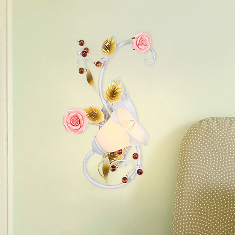 Frendorf | Land gebogen arm wandlamp 1 bulb metaal rozen wandverlichting in wit voor woonkamer, links/rechts