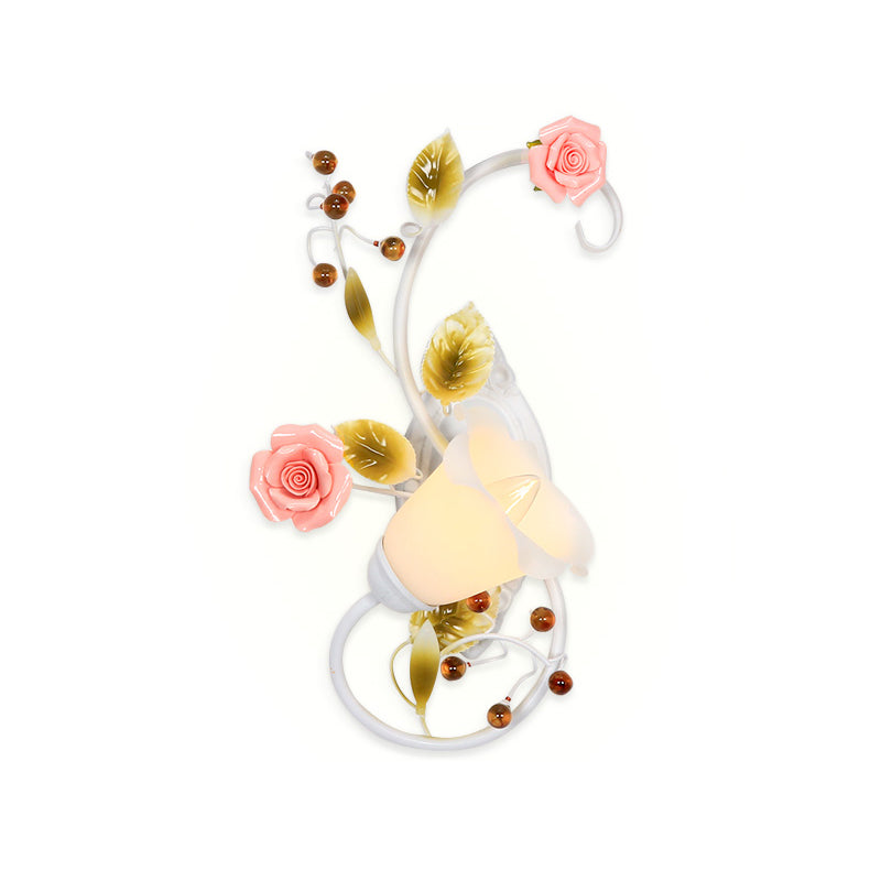 Frendorf | Land gebogen arm wandlamp 1 bulb metaal rozen wandverlichting in wit voor woonkamer, links/rechts