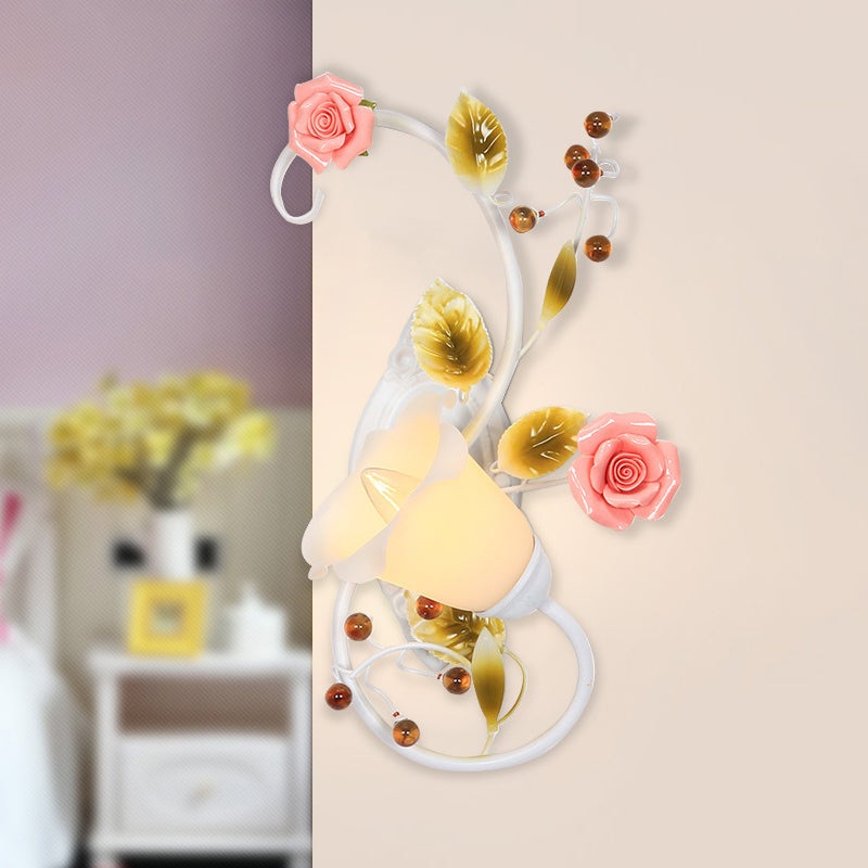 Frendorf | Land gebogen arm wandlamp 1 bulb metaal rozen wandverlichting in wit voor woonkamer, links/rechts