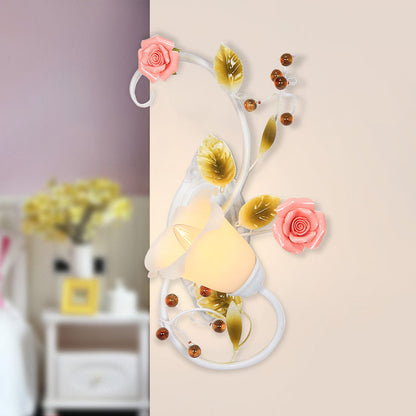 Frendorf | Land gebogen arm wandlamp 1 bulb metaal rozen wandverlichting in wit voor woonkamer, links/rechts