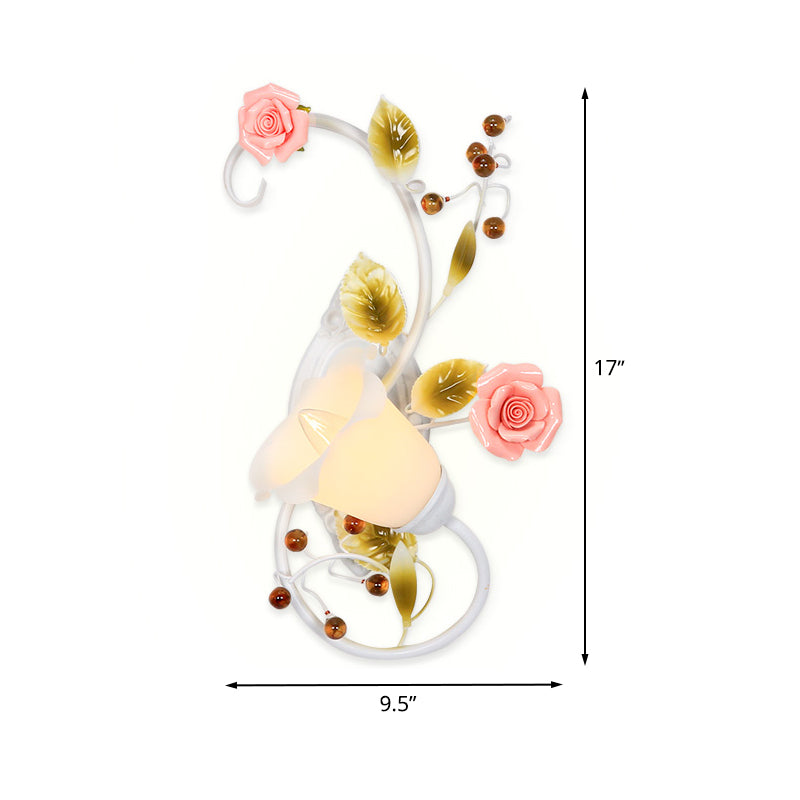 Frendorf | Land gebogen arm wandlamp 1 bulb metaal rozen wandverlichting in wit voor woonkamer, links/rechts