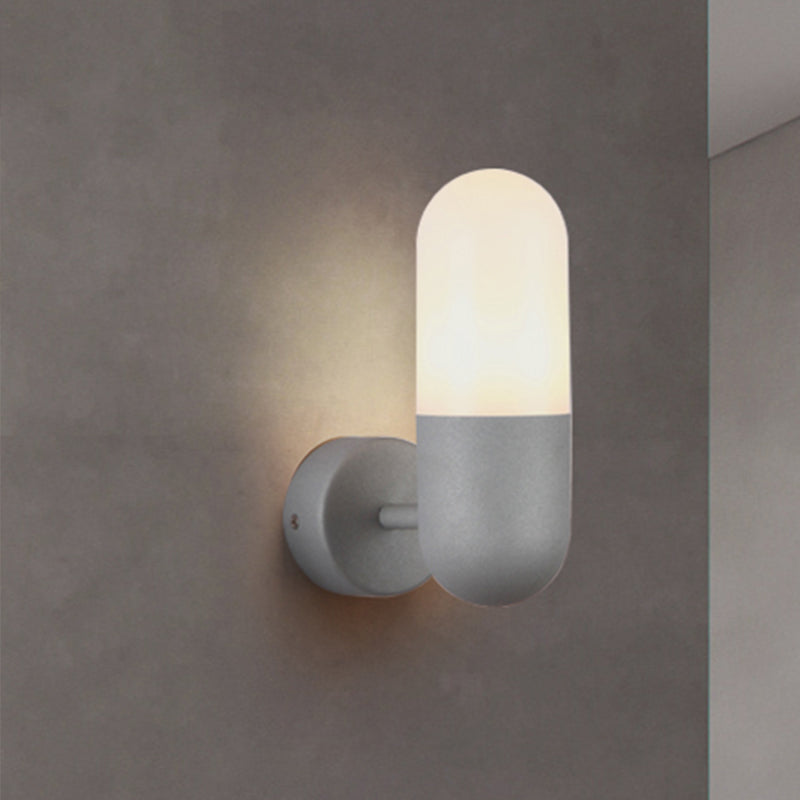 Frendorf | Kapsule Metalen Wandlamp Postmodern 1 Licht Zwart/Grijs/Wit Wandgemonteerde Lamp voor Slaapkamer