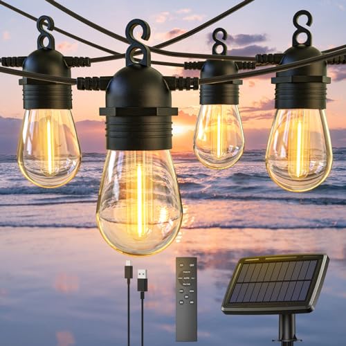 52FT Solar Lichterkette für den Außenbereich mit Fernbedienung, Warmweiß