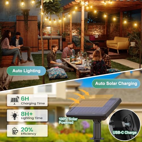 52FT Solar Lichterkette für den Außenbereich mit Fernbedienung, Warmweiß