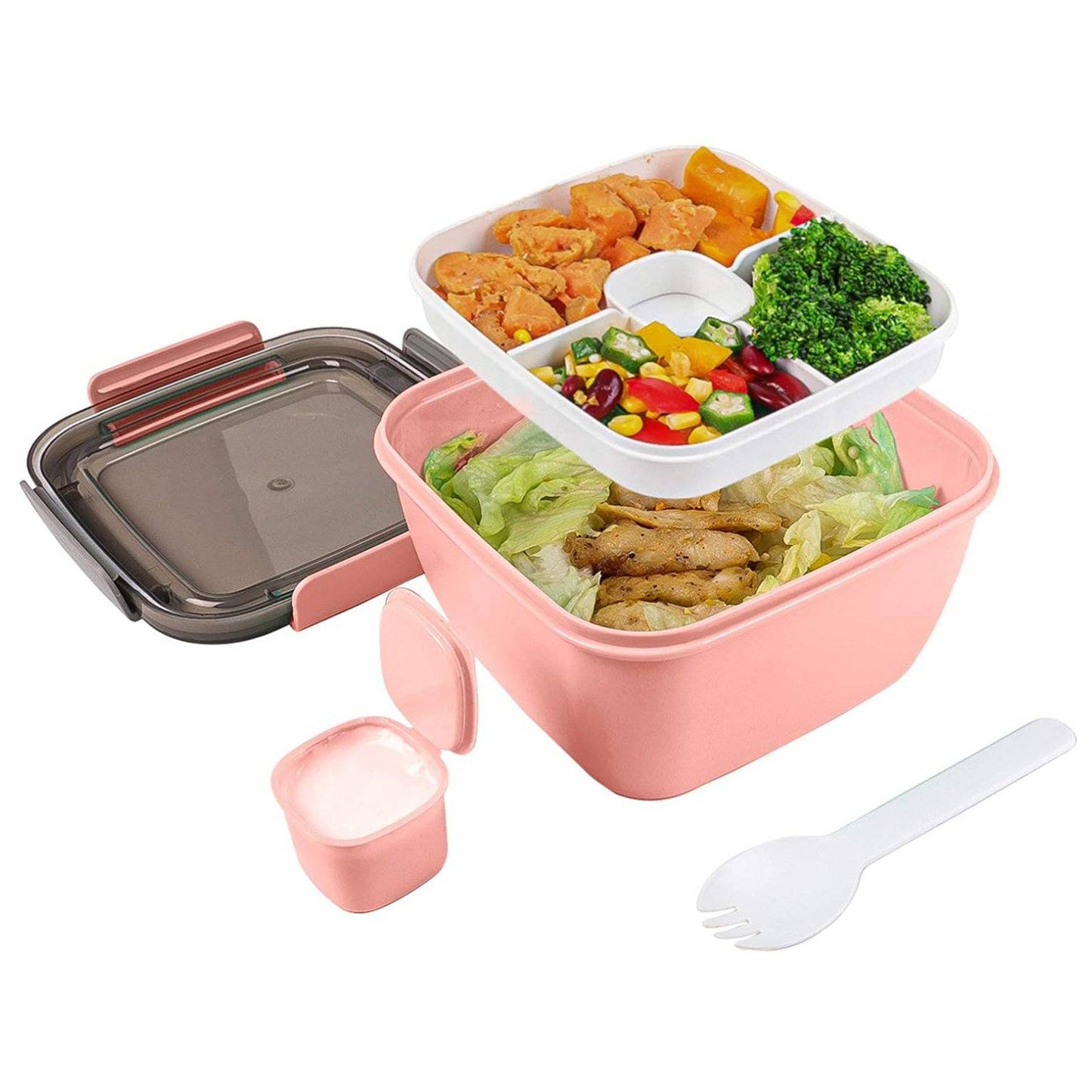 Frendorf | 51oz Salatschüssel mit abnehmbarem 3-Fächer Bento-Style Tablett