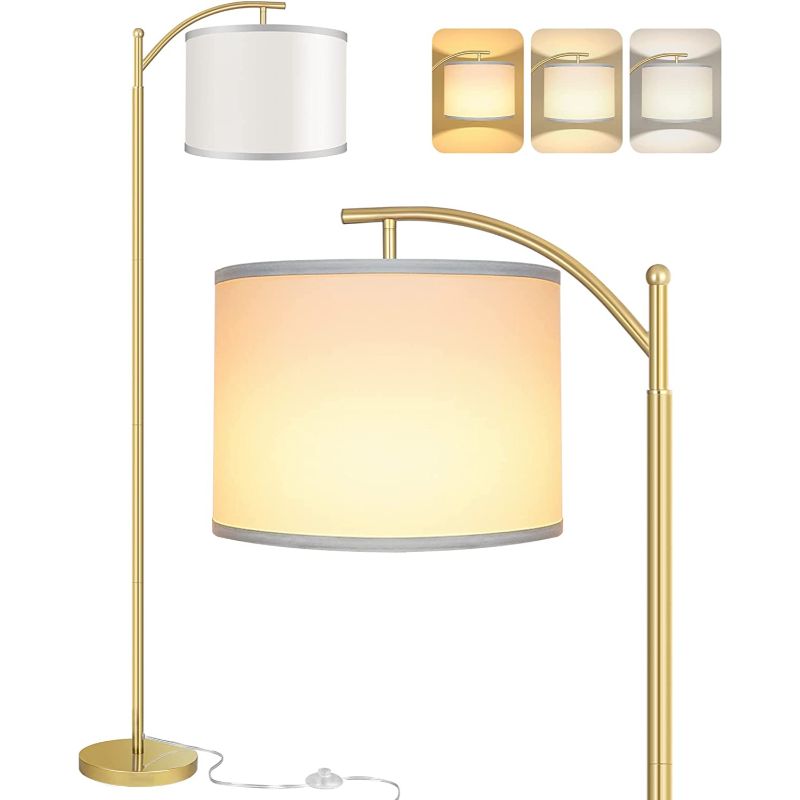 Stehlampe mit 3 Farbtemperaturen LED-Glühbirne, Stehlampe hohe industrielle Stehlampe Lesen für Schlafzimmer, Büro, weiße Lampenschirm enthalten